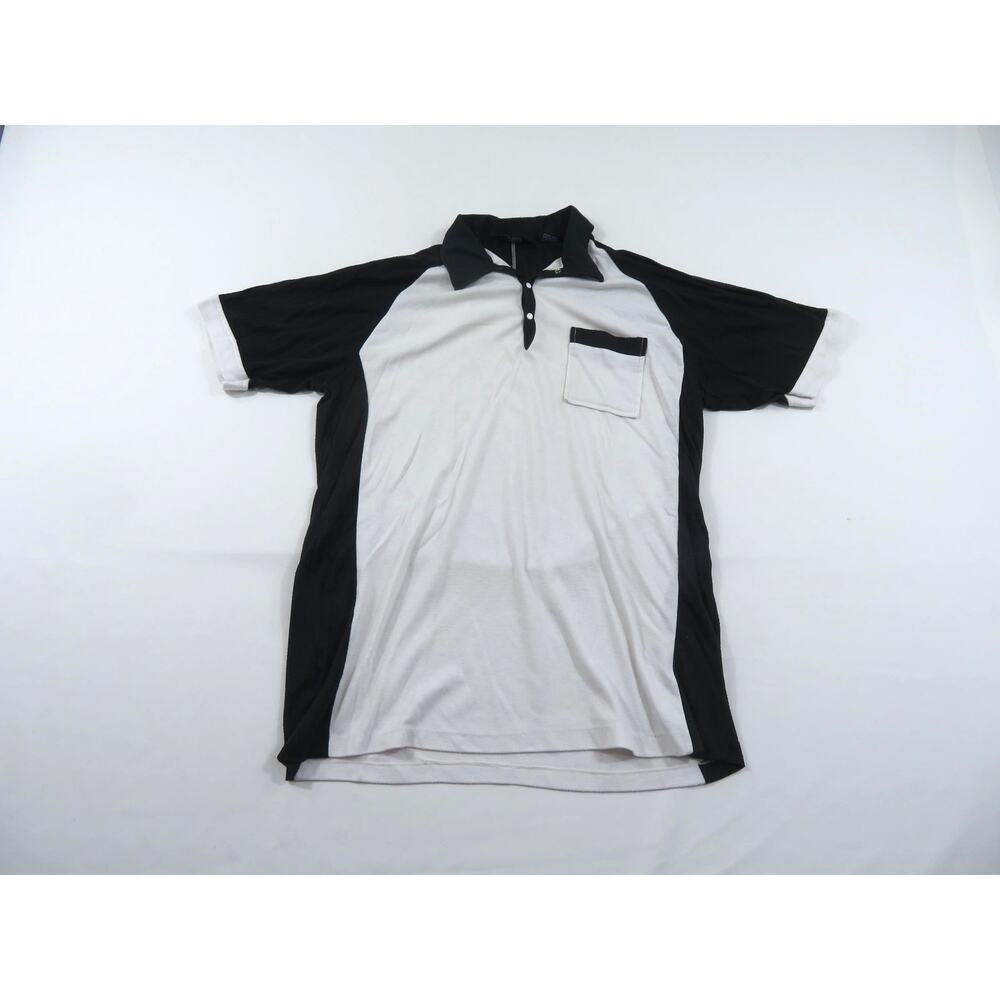 Windbreaker Pocket Polo Shirt, Snap-Up, White Black Sz XL 1980s